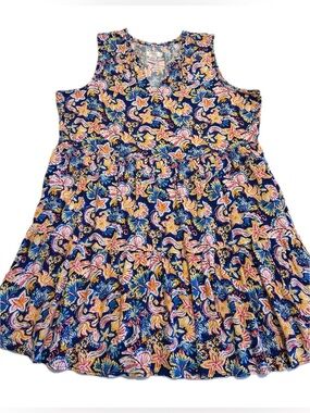 💙❤️Stella Parker XXL Tropical Floral Tiered Sleeveless Midi Dress NWOT❤️💙